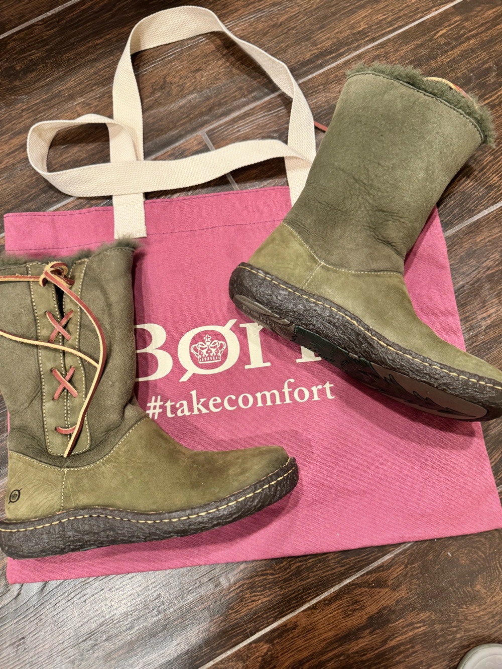 Børn Yuma Army Olive Green Suede Leather Shearling Boots Size 4.5